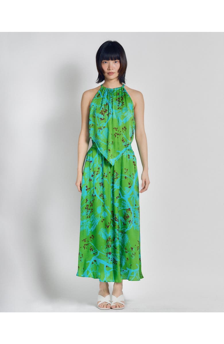 Lost Pattern NYC "Coco Dream" Satin Midi Skirt, Main, color, Green