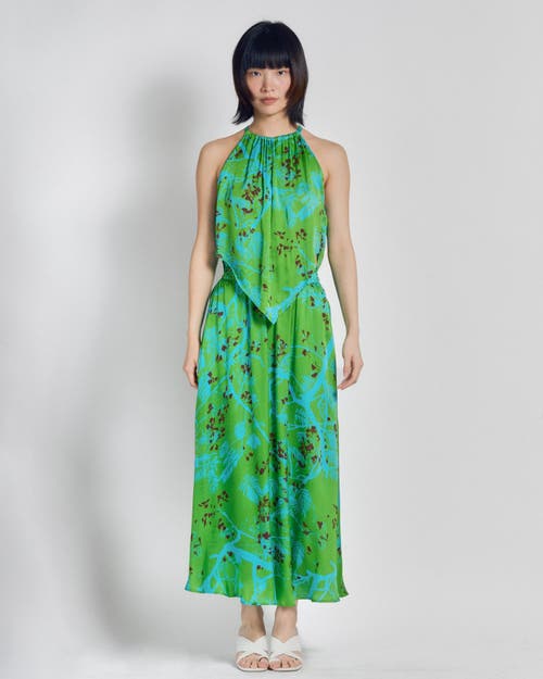 Lost Pattern Nyc "coco Dream" Satin Midi Skirt In Green