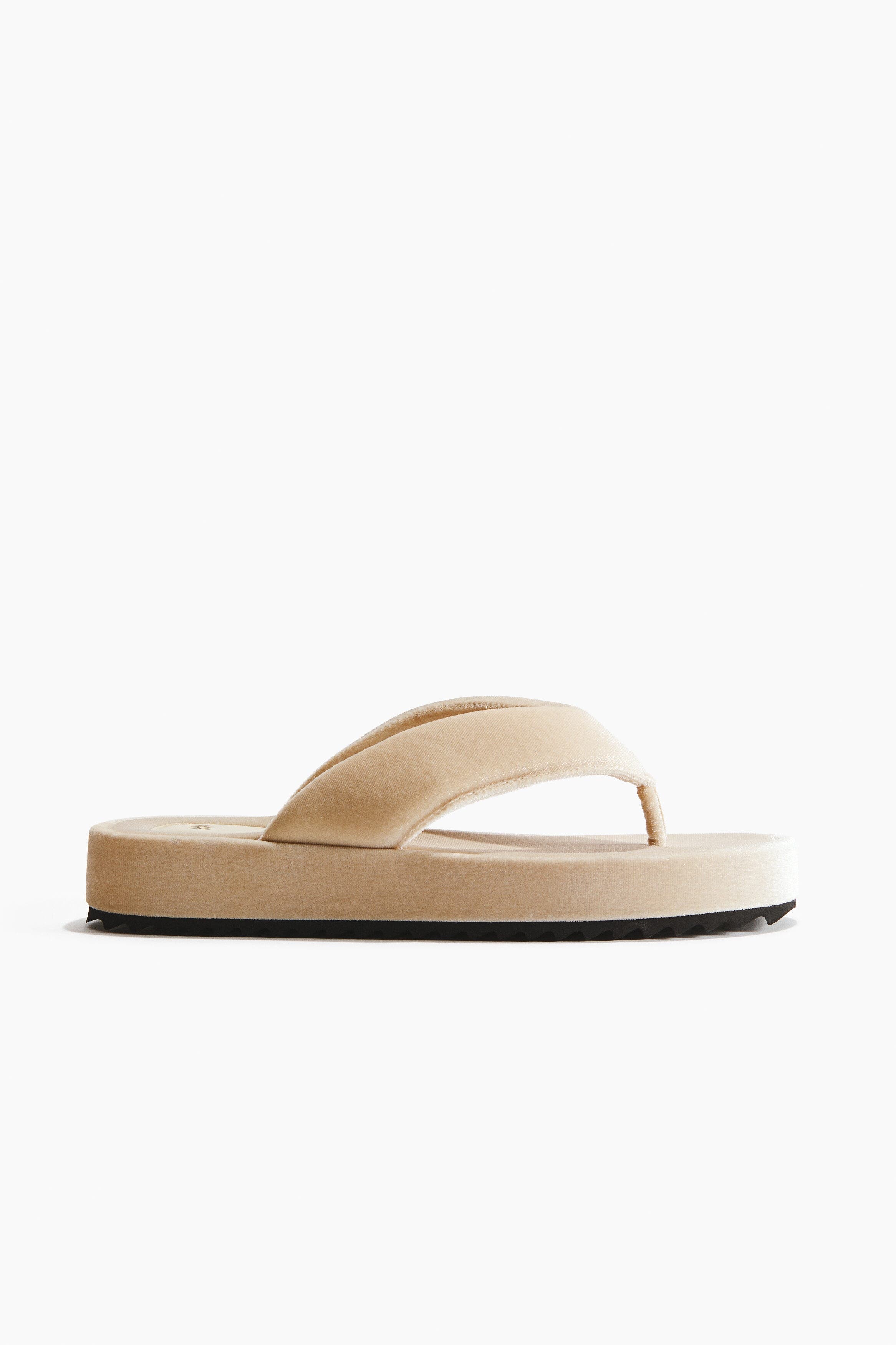H&M Velour Flip-flops, Alternate, color, Light Beige