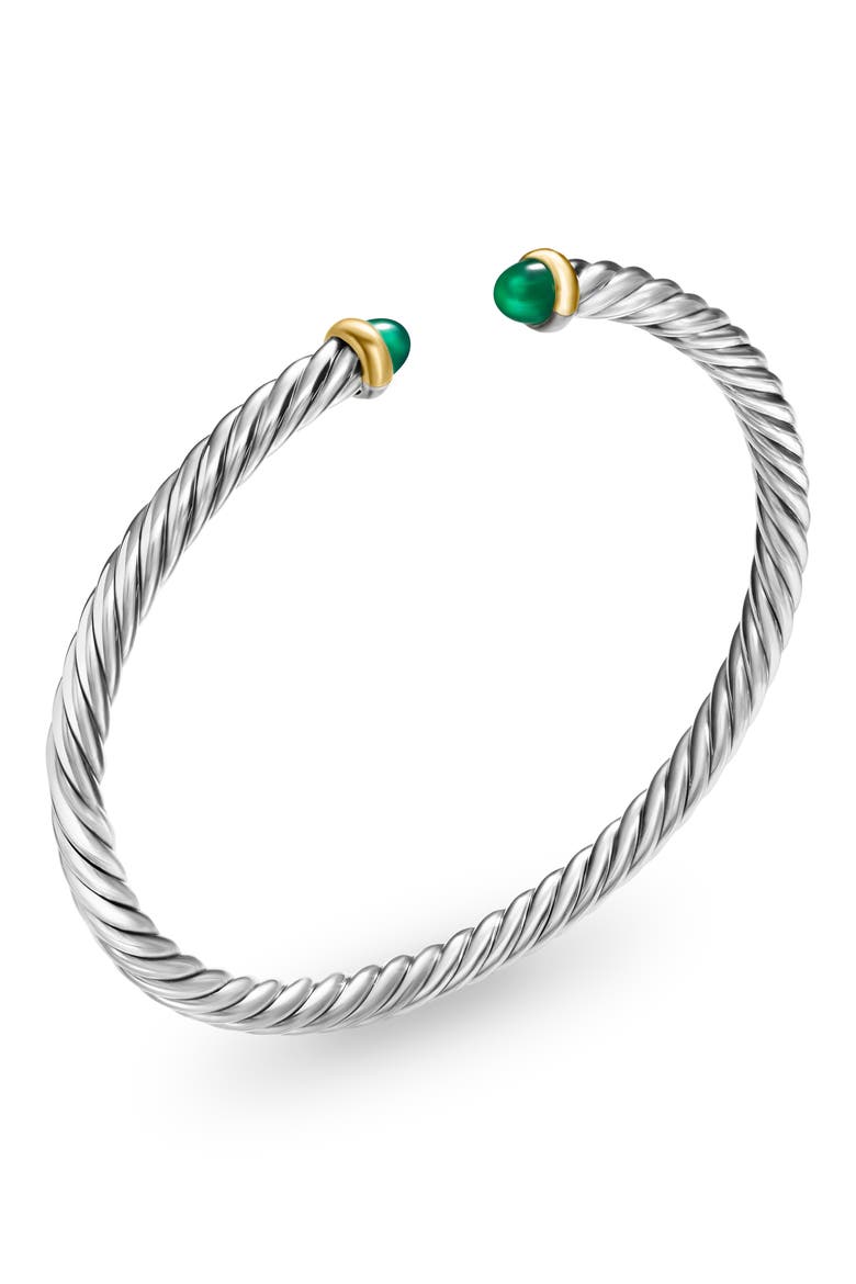 Cable Flex Bracelet in Sterling Silver with 14K Yellow Gold, 4mm, Alternate, color, SILVER/ GOLD/ GREEN ONYX
