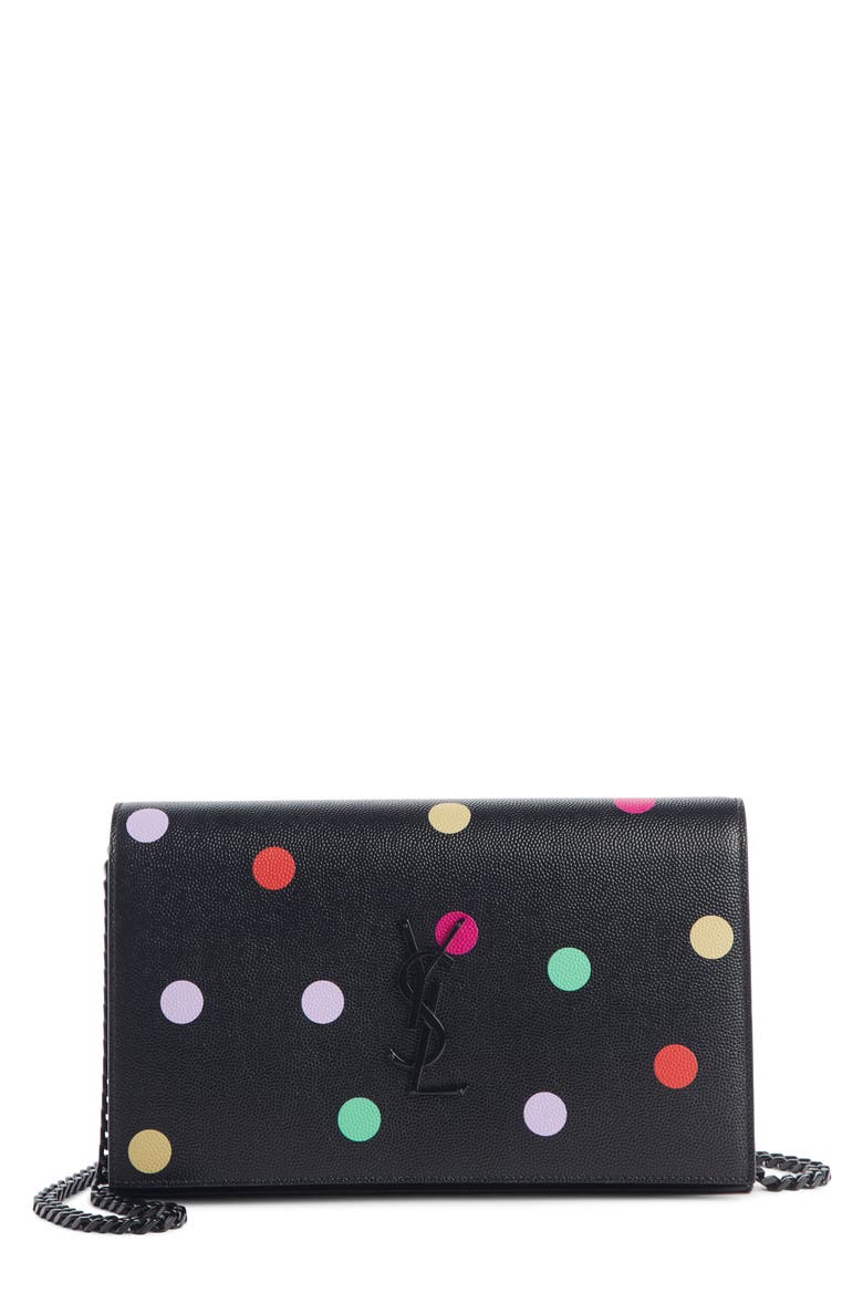 Confetti Print Leather Wallet on a Chain, Main, color, NOIR/ MULTI