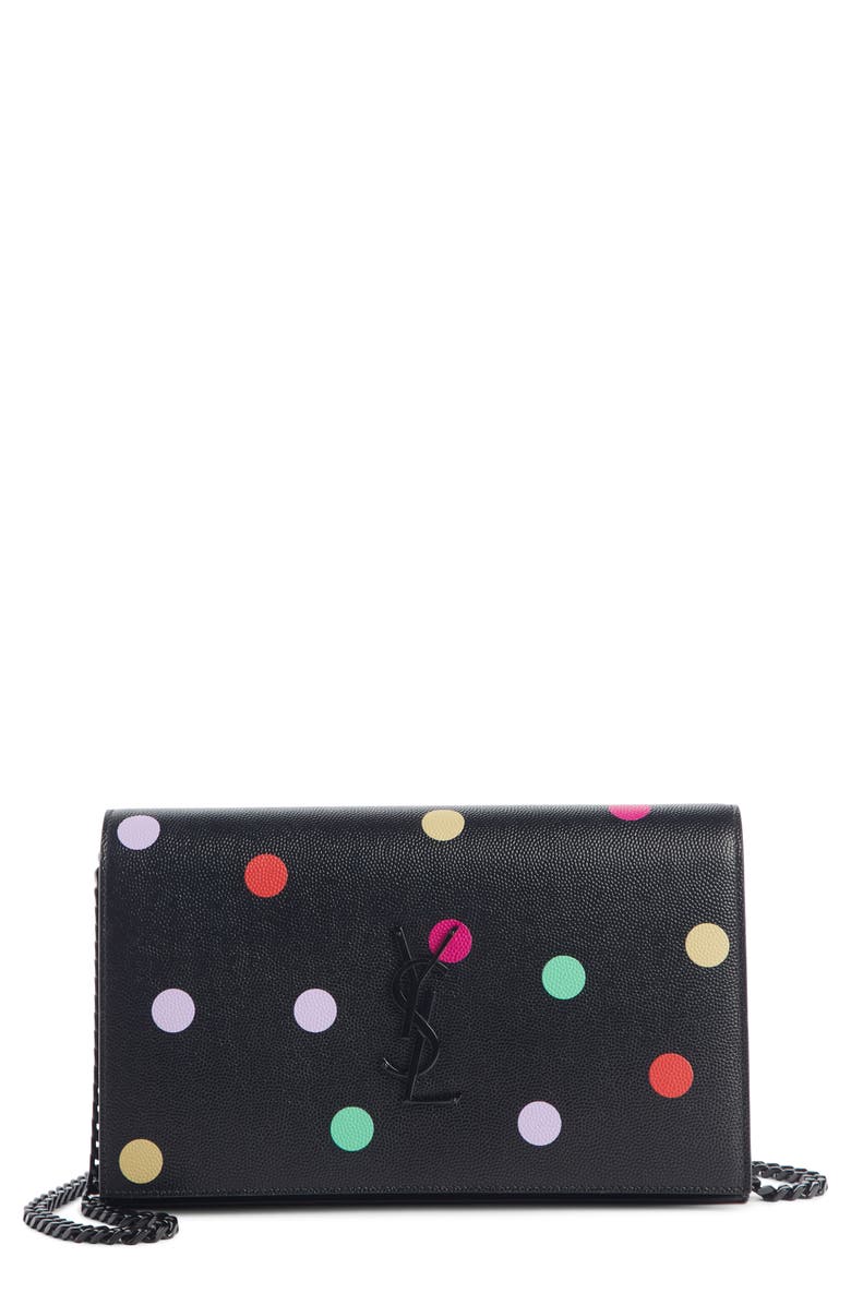 Saint Laurent Confetti Print Leather Wallet on a Chain, Main, color,