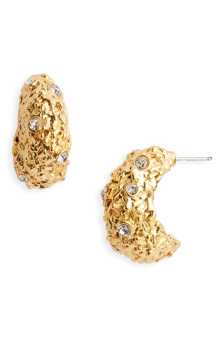 Crystal Nest Hoop Earrings, Main, color, GOLD