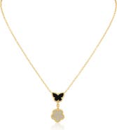 CZ by Kenneth Jay Lane CZ Pavé Butterfly & Clover Drop Pendant Necklace