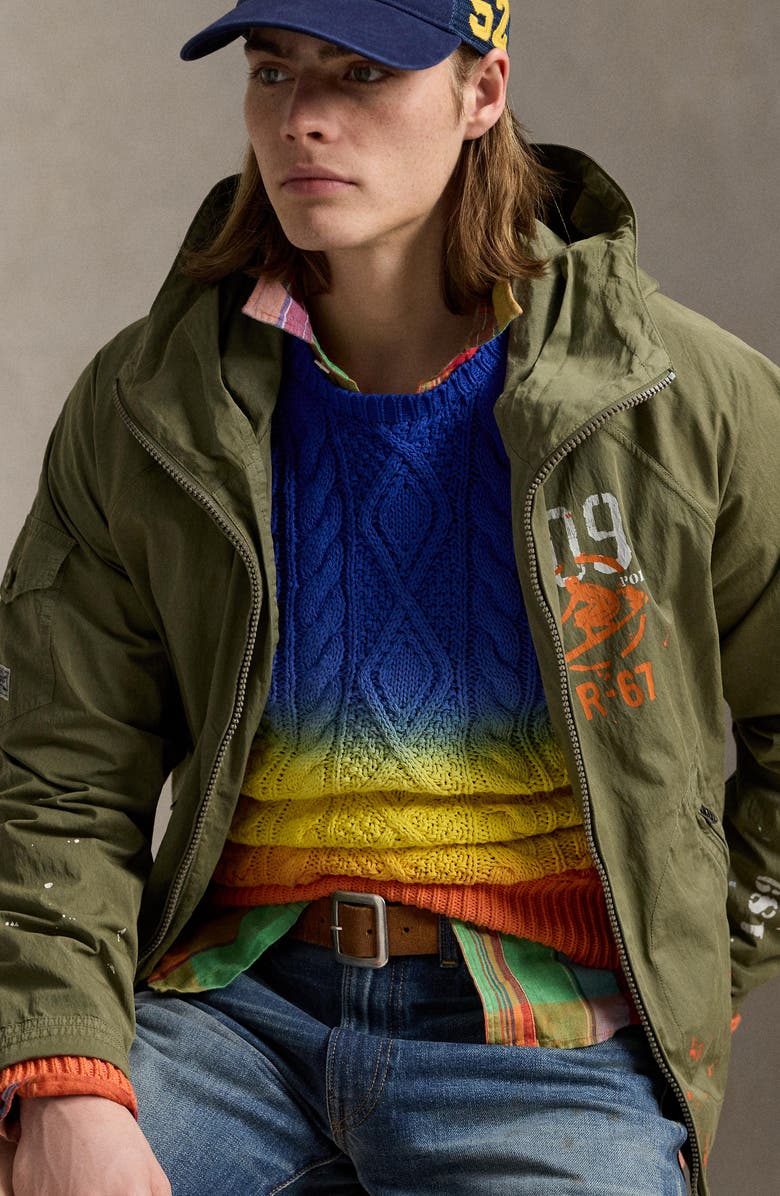 Polo Ralph Lauren Ombré Cable Cotton Crewneck Sweater, Alternate, color, 