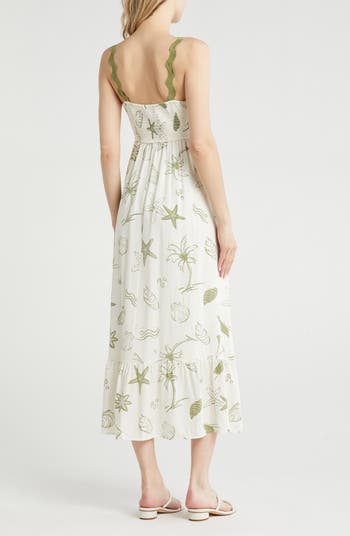 Ocean Print Empire Waist Midi Dress