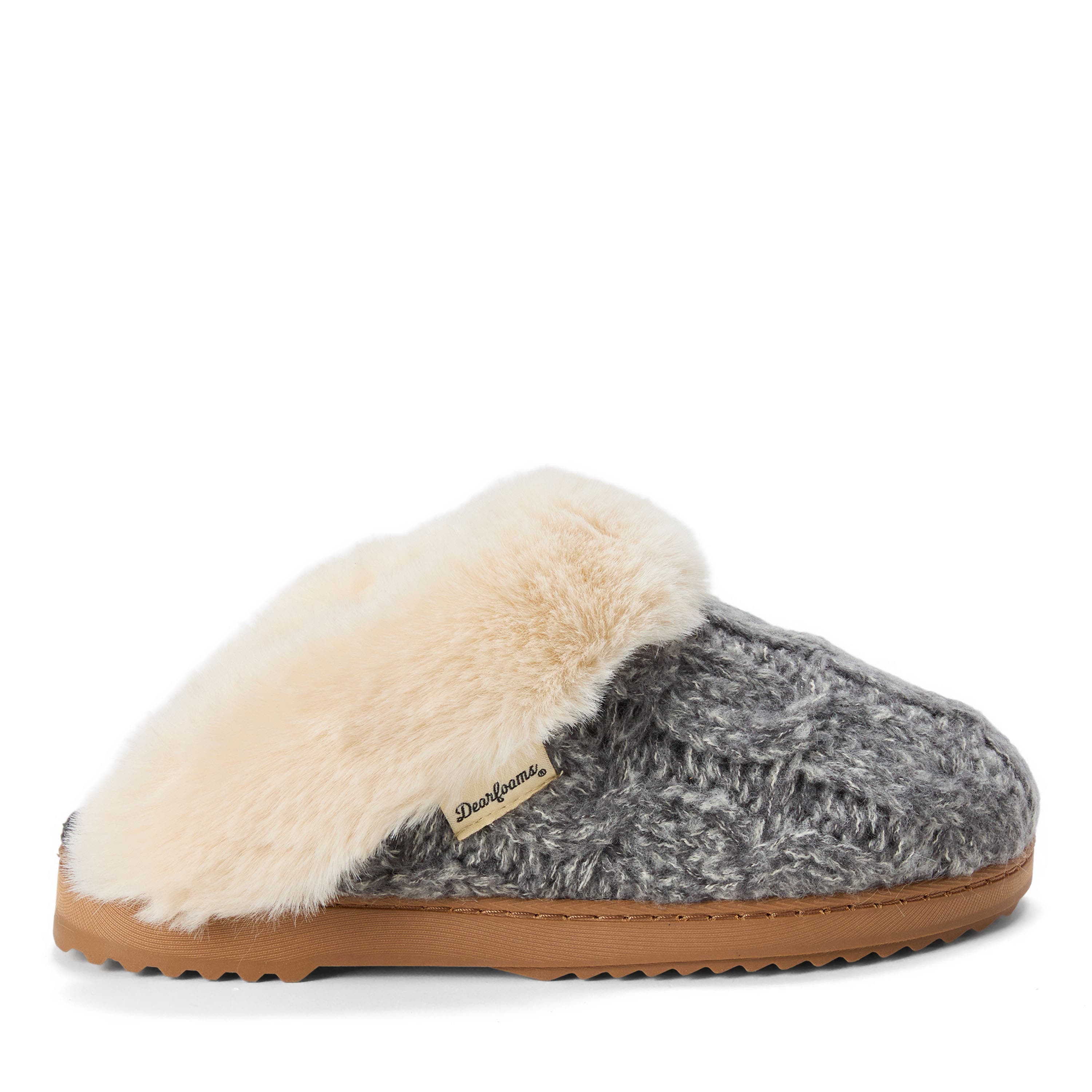 Dearfoams Nicki Knit Scuff Cable Knit Slippers, Alternate, color, Grey