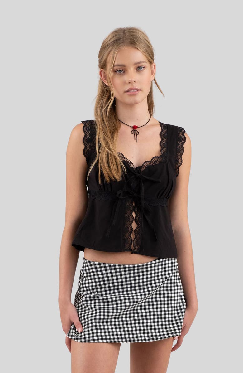 Blu Pepper Lace Trim Tie Front Tank Top, Alternate, color,