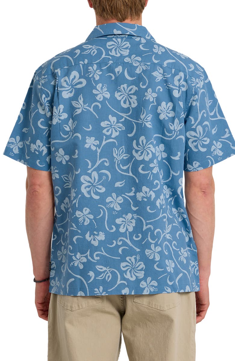 Quiksilver Lo-Biscus DNA Cotton & Linen Camp Shirt, Alternate, color, Riviera