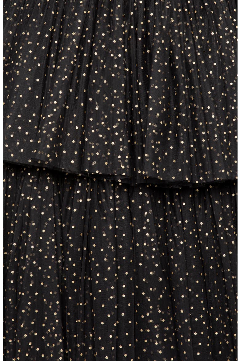 Metallic Polka Dot Strapless Tiered Tulle Dress, Alternate, color, BLACK