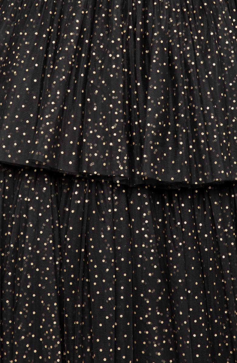 BUXOM COUTURE Metallic Polka Dot Strapless Tiered Tulle Dress, Alternate, color, Black