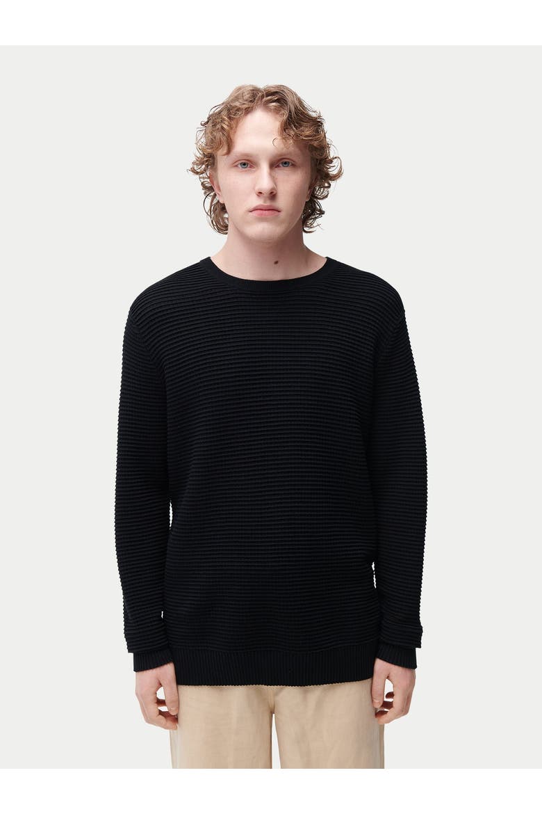 Textured-Knit Silk Cashmere Sweater, Alternate, color, blue graphite