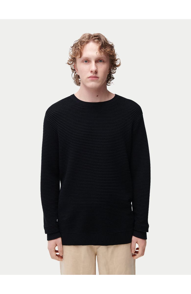 Gobi Cashmere Textured-Knit Silk Cashmere Sweater, Alternate, color, Blue Graphite