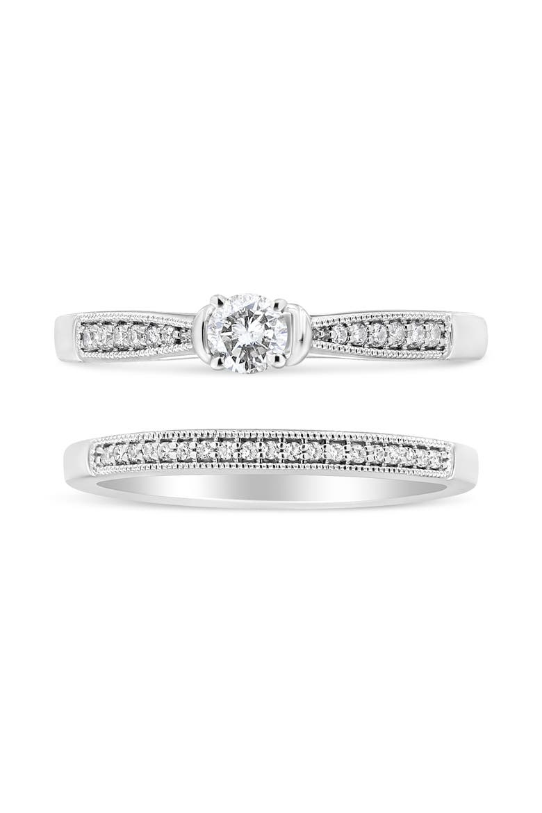 Silver 1/3 Cttw Diamond Engagement Ring Bridal Set with Milgrain, Alternate, color, White