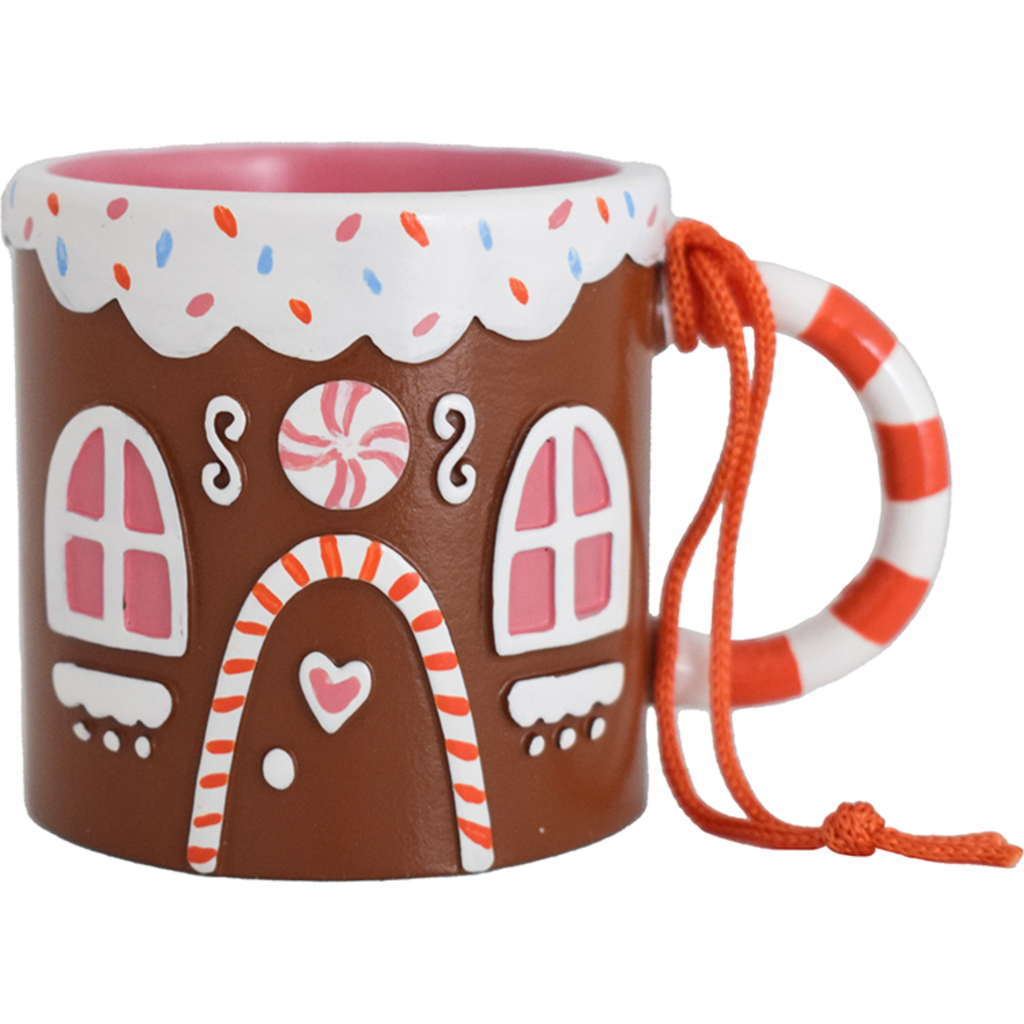 Daydream Society Baking Spirits Bright Gingerbread House Mug Christmas Tree Ornament In Multi