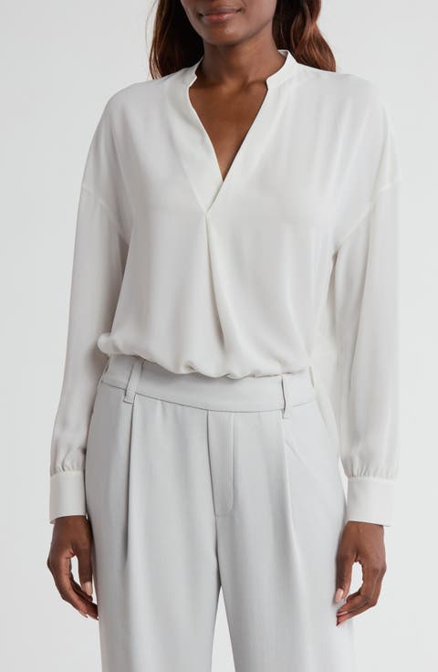 Pleat Front Long Sleeve Blouse
