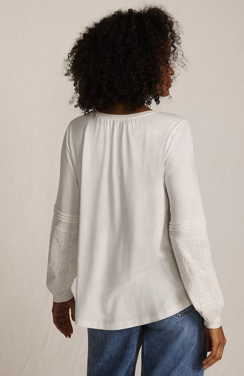 Lands' End Lightweight Jersey Lace Mix Long Sleeve Pintuck Top In White