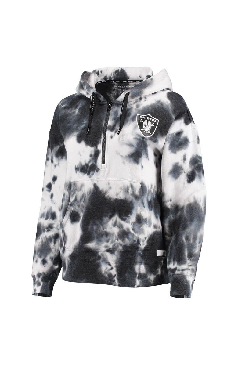 DKNY SPORT Women's DKNY Sport White/Black Las Vegas Raiders Dakota Oversized Tie-Dye Half-Zip Hoodie, Alternate, color, White
