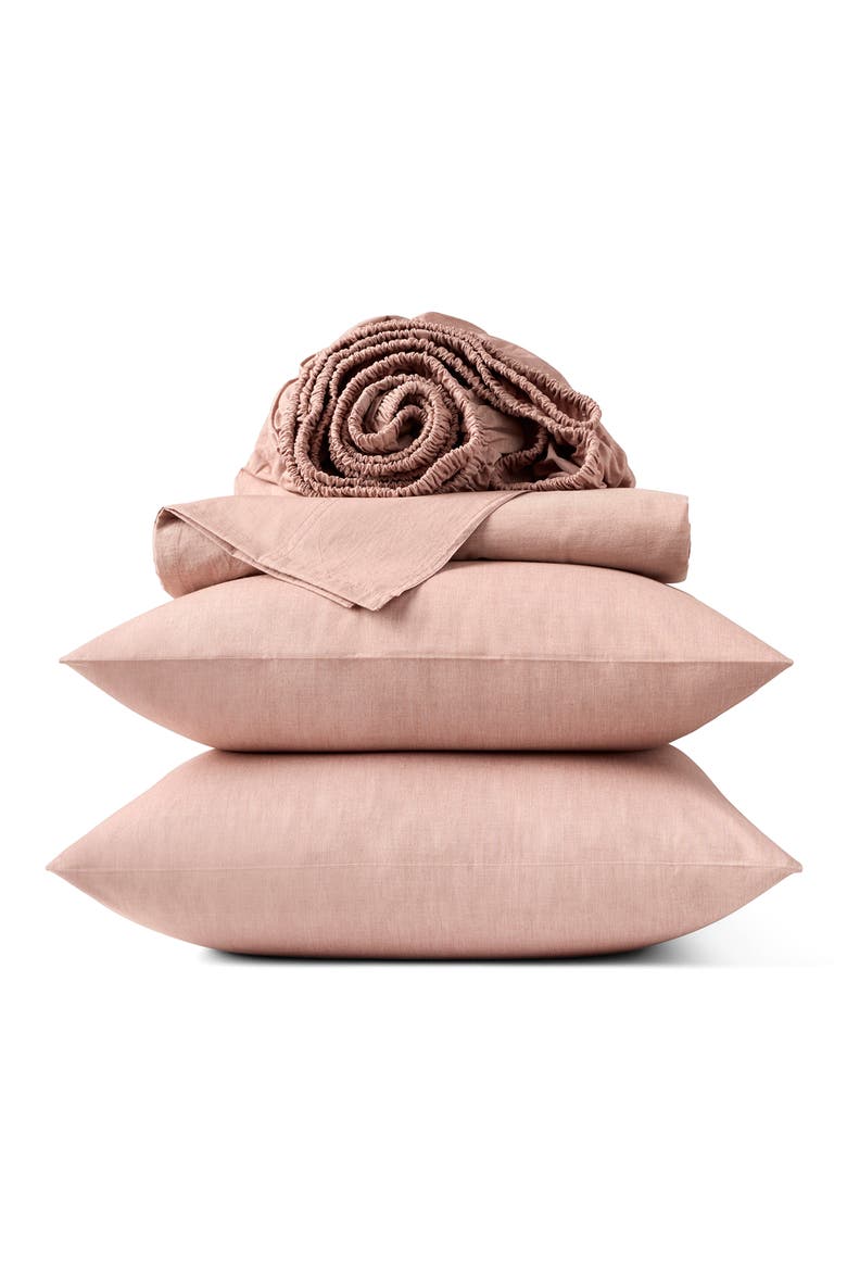Crinkled Organic Cotton Percale Sheet Set, Main, color, PRALINE CHAMBRAY
