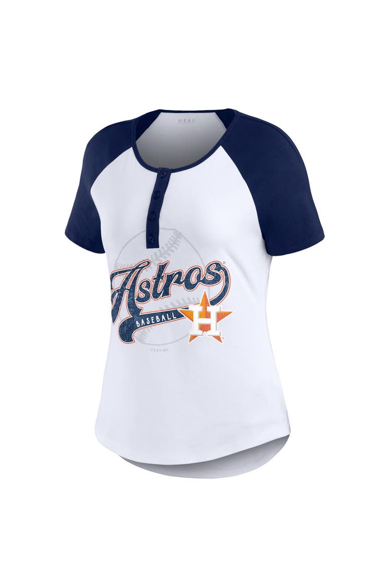 Women's WEAR by Erin Andrews White/Navy Houston Astros Henley Raglan T-Shirt, Alternate, color, White