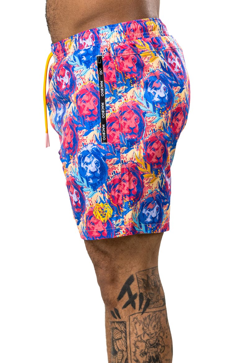 Swim Marthyr Print Swim Trunks, Alternate, color, RED
