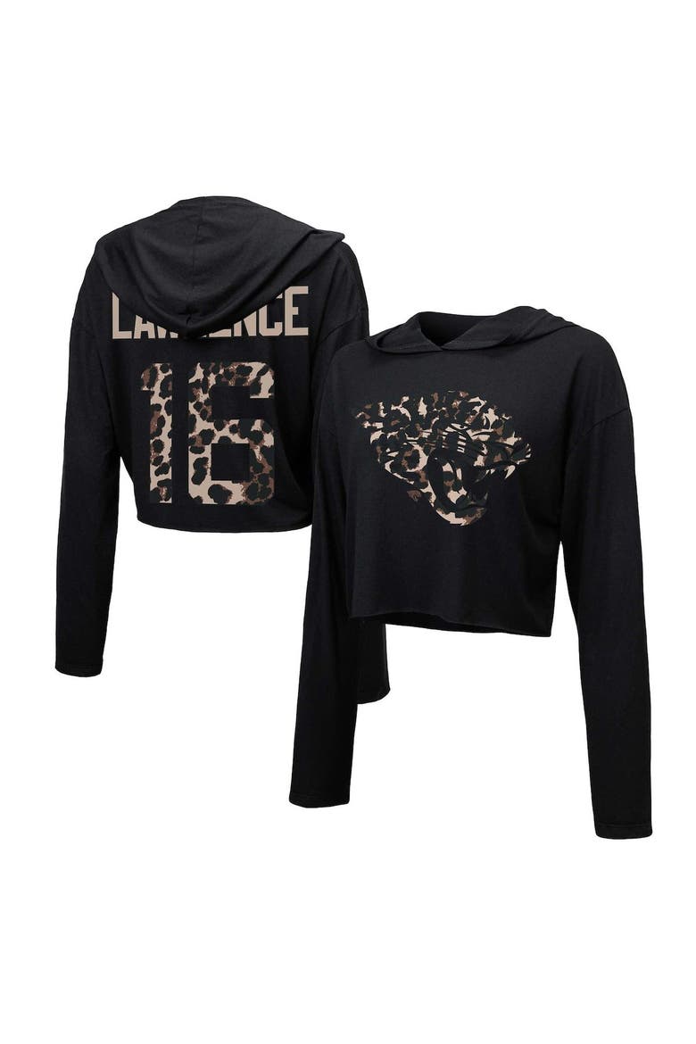 Women's Majestic Threads Trevor Lawrence Black Jacksonville Jaguars Leopard Player Name & Number Long Sleeve Cropped Hoodie, Main, color, Black