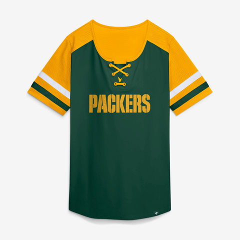 Women's Fanatics Green Green Bay Packers Curl Route Athena Lace-Up T-Shirt