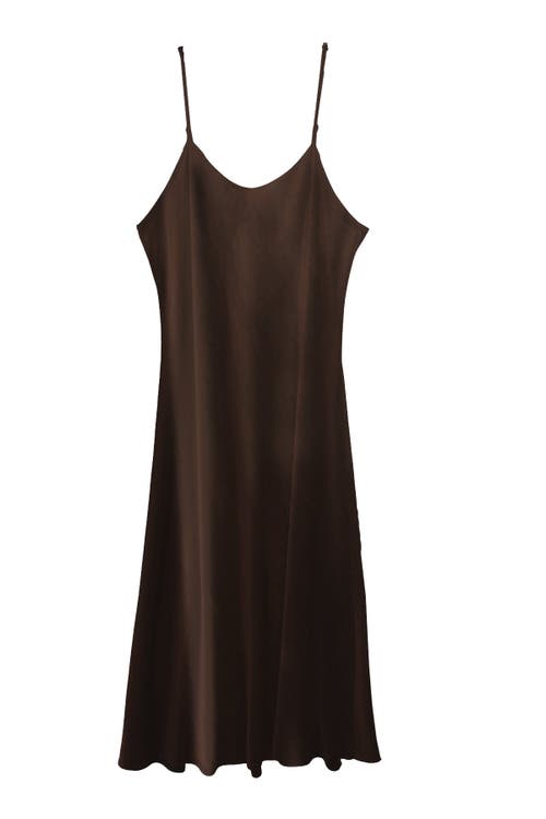 Baacal Leah Easy Satin Maxi Slip Dress In Brown