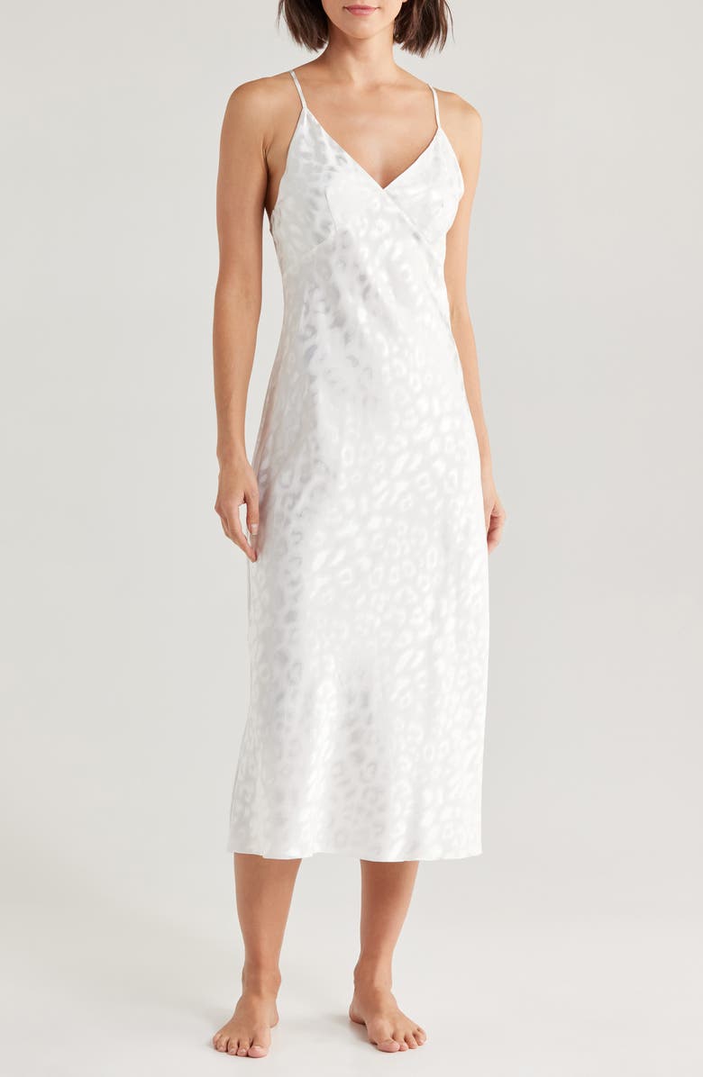 Natori Decadence Leopard Jacquard Satin Chemise, Main, color, Warm White