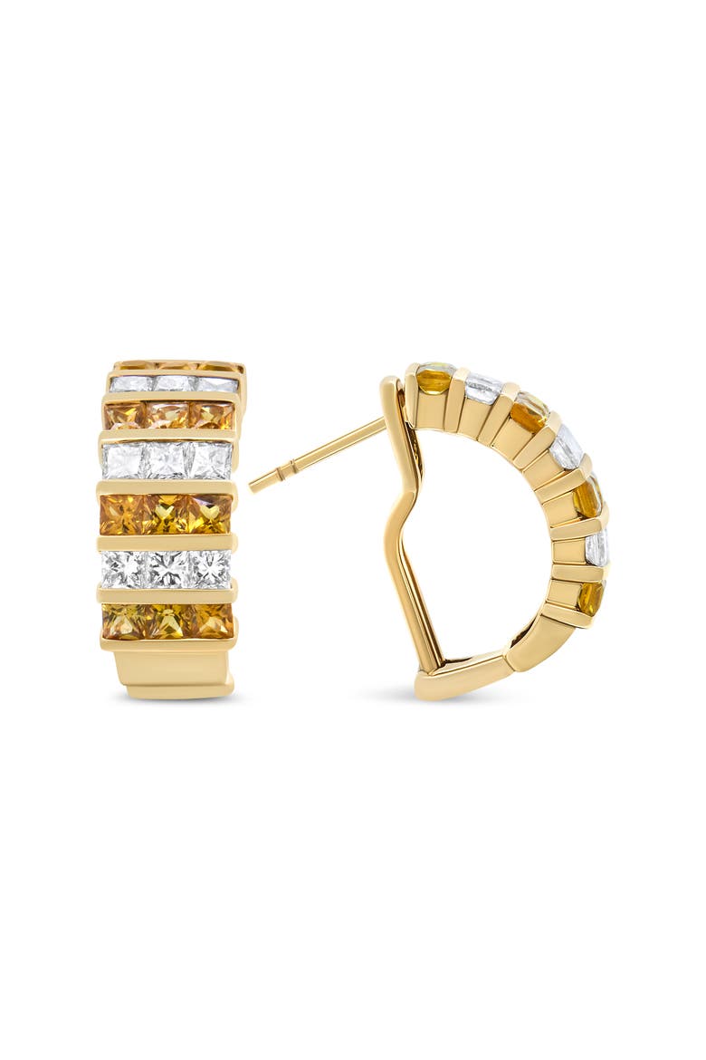 18K Yellow Gold 1 3/4 Cttw Diamond & Yellow Sapphire Huggie Hoop Earrings, Alternate, color, Yellow