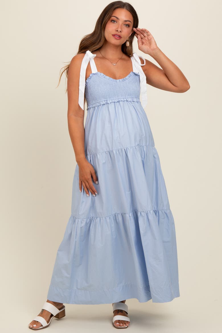 Blue Contrast Shoulder Straps Maxi Dress, Main, color, Light Blue
