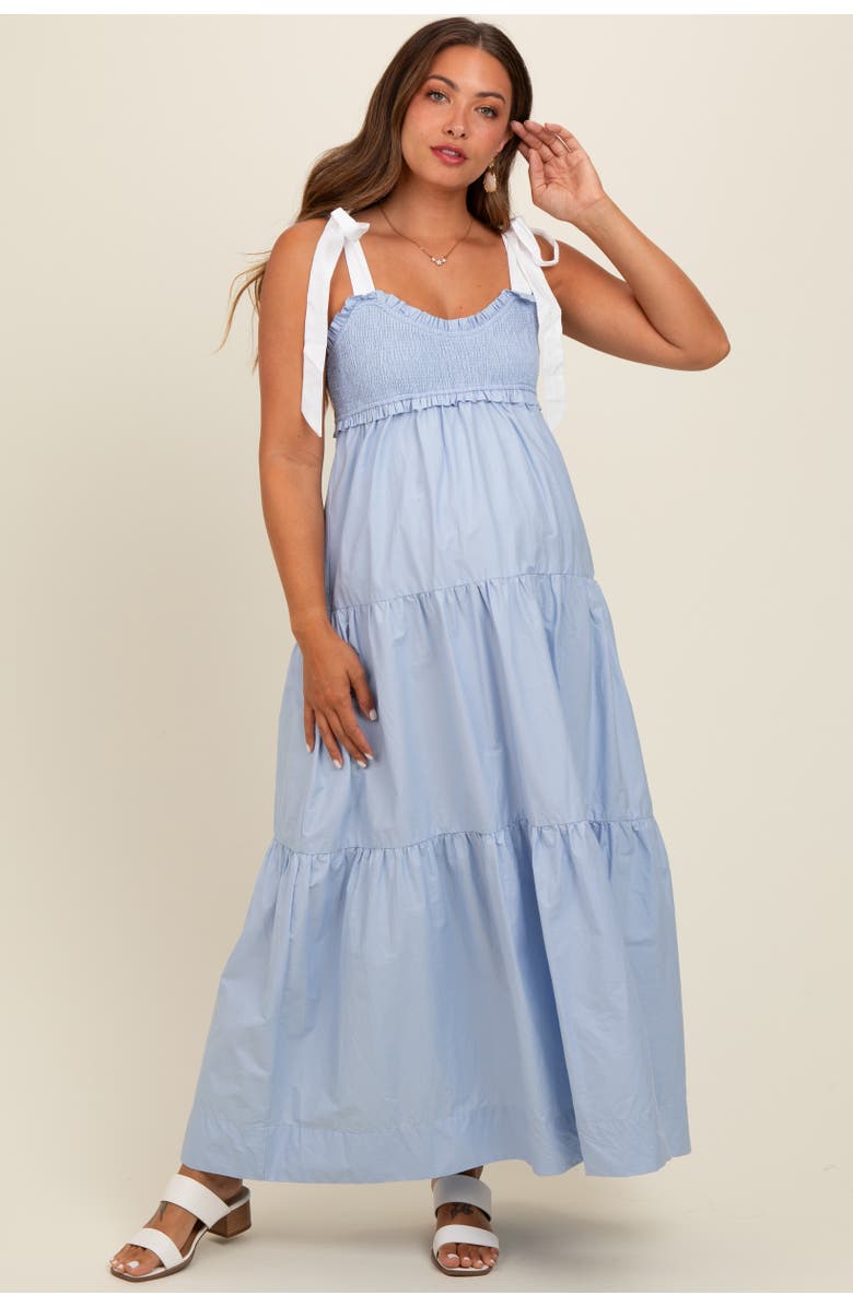 PinkBlush Blue Contrast Shoulder Straps Maxi Dress, Main, color, Light Blue