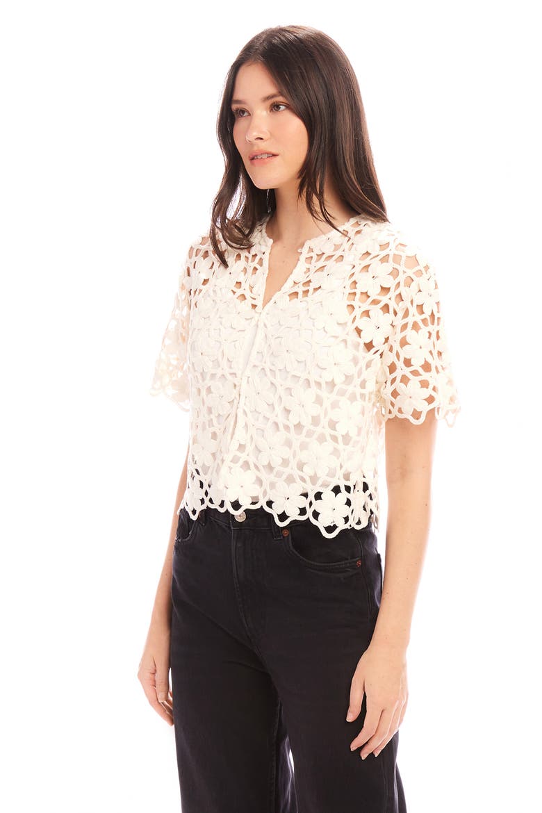 Kamille Openwork Button-Up Shirt, Alternate, color, IVORY