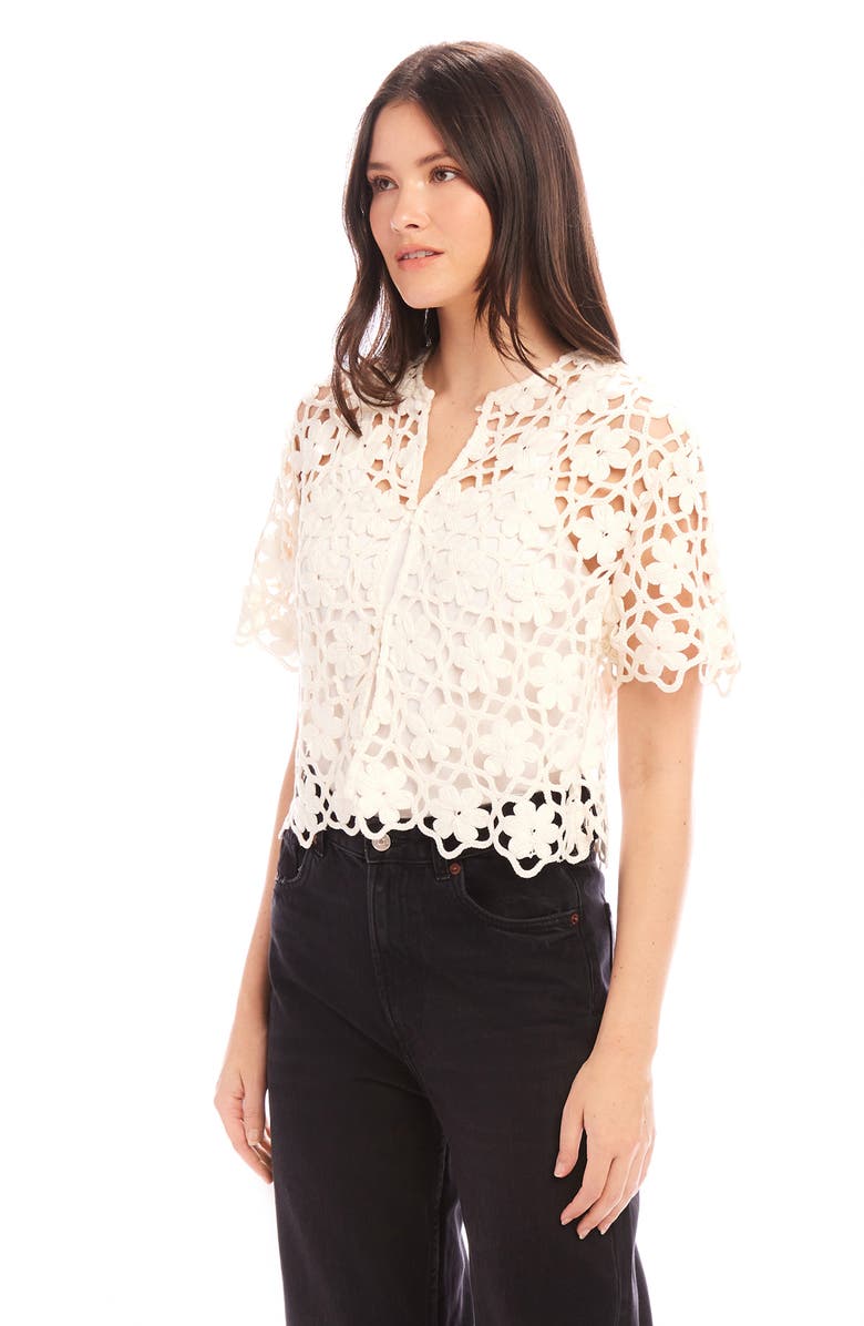 FIFTEEN TWENTY Kamille Openwork Button-Up Shirt, Alternate, color, Ivory