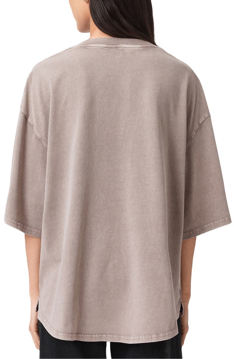 AllSaints Amelie Oversize Embellished Logo Cotton T-Shirt, Alternate, color, Stone Grey