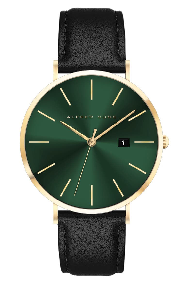 Metropolitan Leather Strap Watch, 42mm, Main, color, BLACK