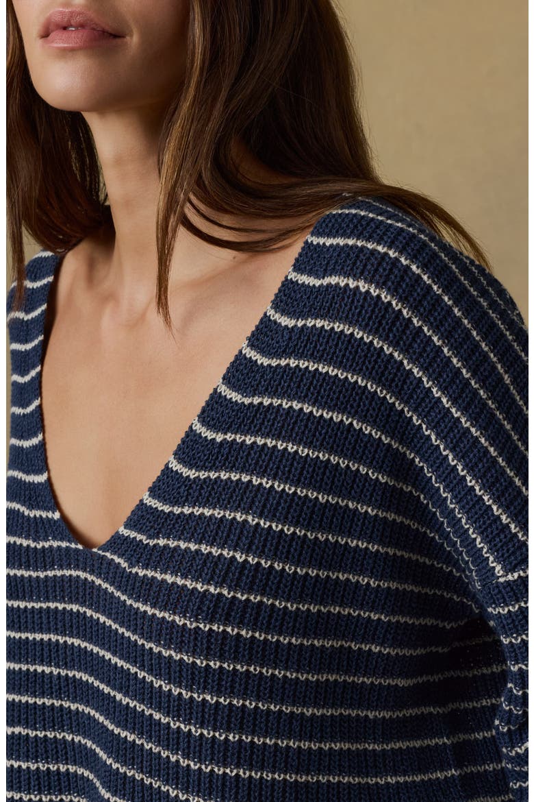 Miramar Stripe Deep V-Neck Sweater, Alternate, color, NAVY STRIPE