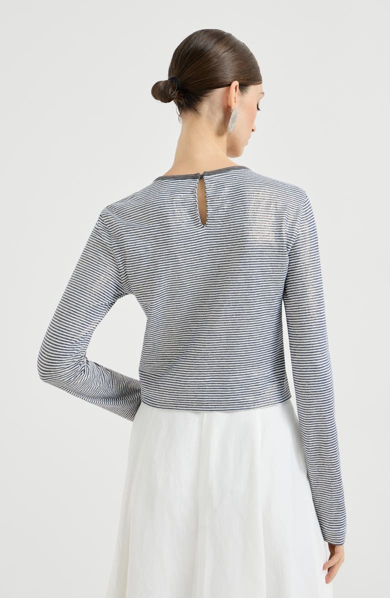 Brunello Cucinelli Striped jersey top with monili, Alternate, color, Blue