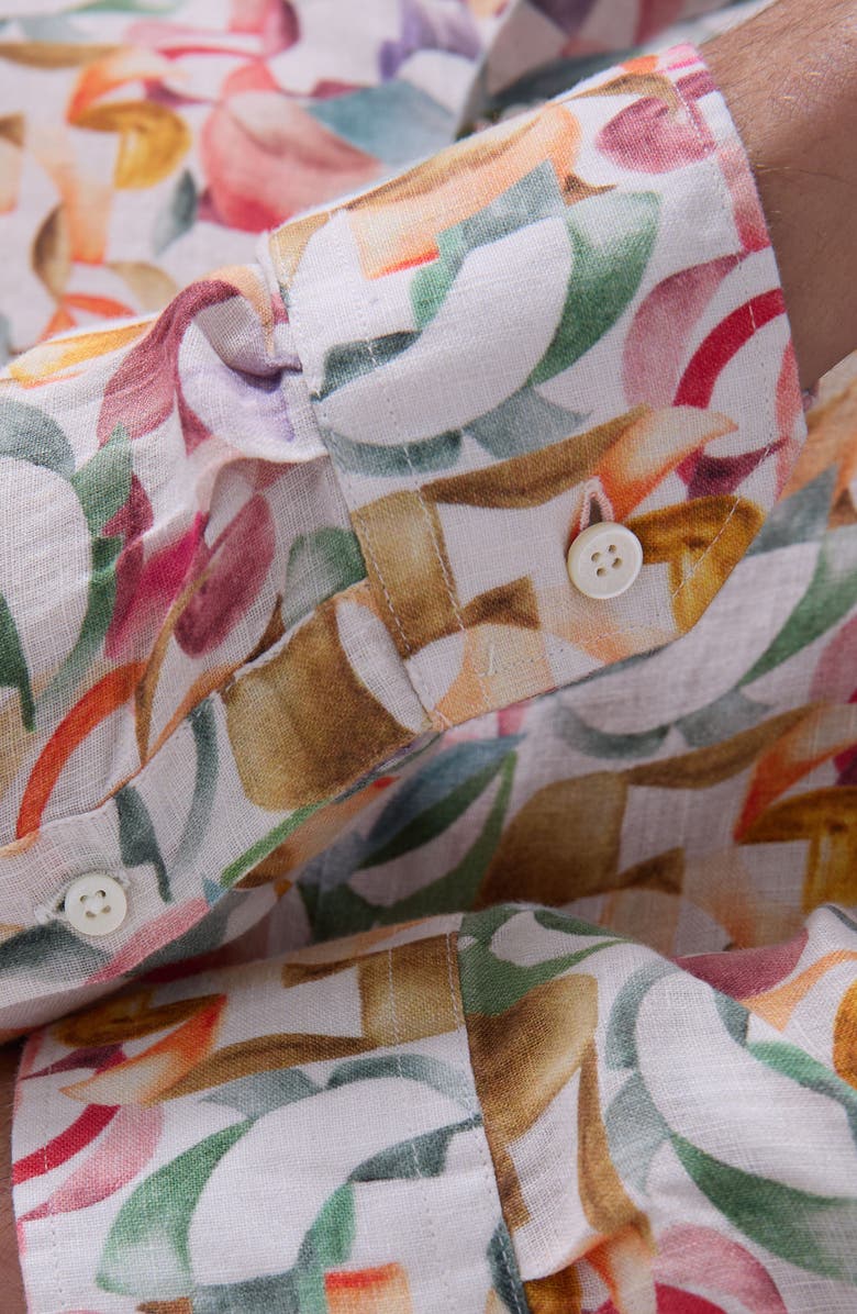 Bugatchi Julian Shaped Fit Linen Button-Up Shirt, Alternate, color, Sand