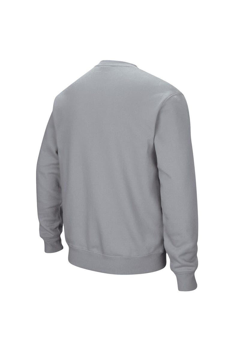 Men's Colosseum Heathered Gray Montana Grizzlies Arch & Logo Tackle Twill Pullover Sweatshirt, Alternate, color, Heather Gray