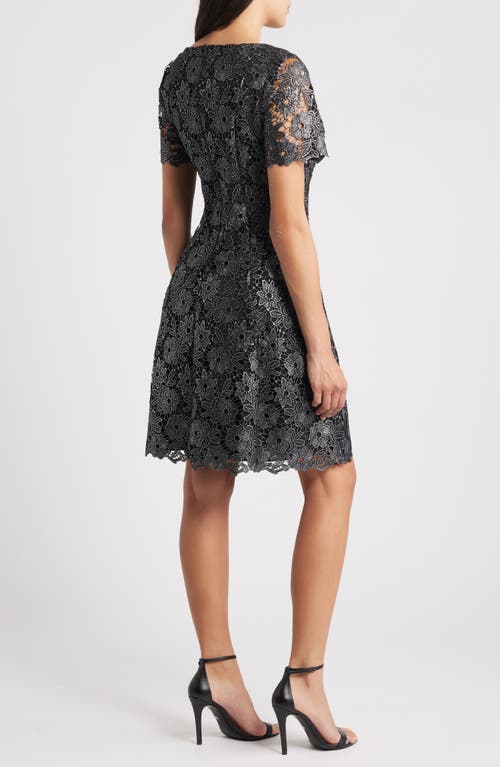 Eliza J Floral Lace Short Sleeve Fit & Flare Dress In Black