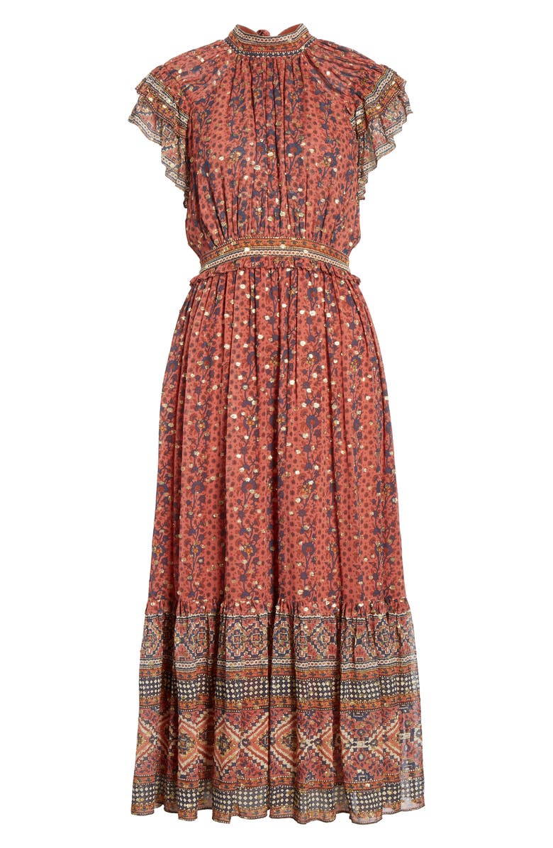 Ulla Johnson Alastair Jacquard Dot Silk Blend Midi Dress, Alternate, color, 