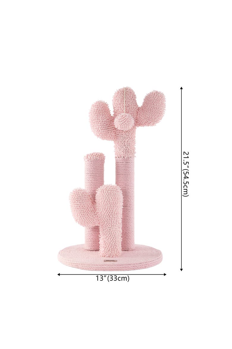 Marfa Modern Jute Triple-Cactus Cat Scratching Post with Fuzzy Toy, Alternate, color, Pink