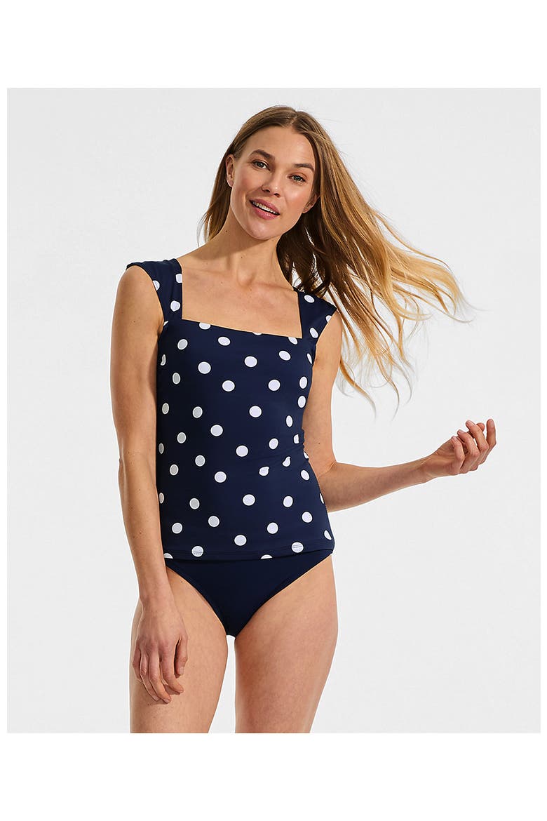 D-Cup Square Neck Underwire Tankini Top, Alternate, color, Deep Sea Navy Polka Dot