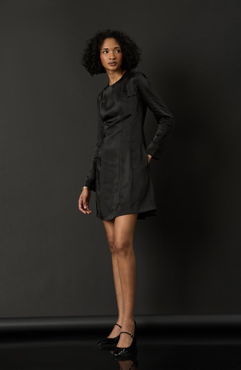 Luxely Long Sleeve High-Low Satin Midi Dress, Alternate, color, 