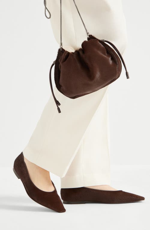 Brunello Cucinelli Calf Hair Mellow Mini Bucket Bag In Brown