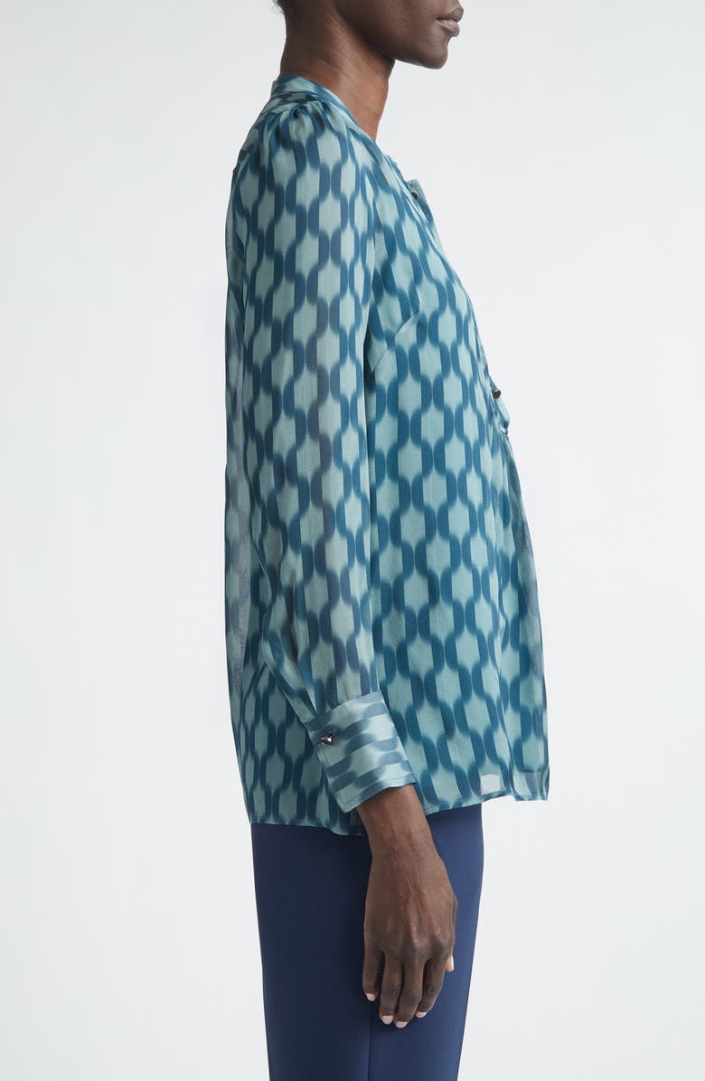ST. JOHN Geometric Print Silk Georgette Top, Alternate, color, Tourmaline Ice Blue Multi