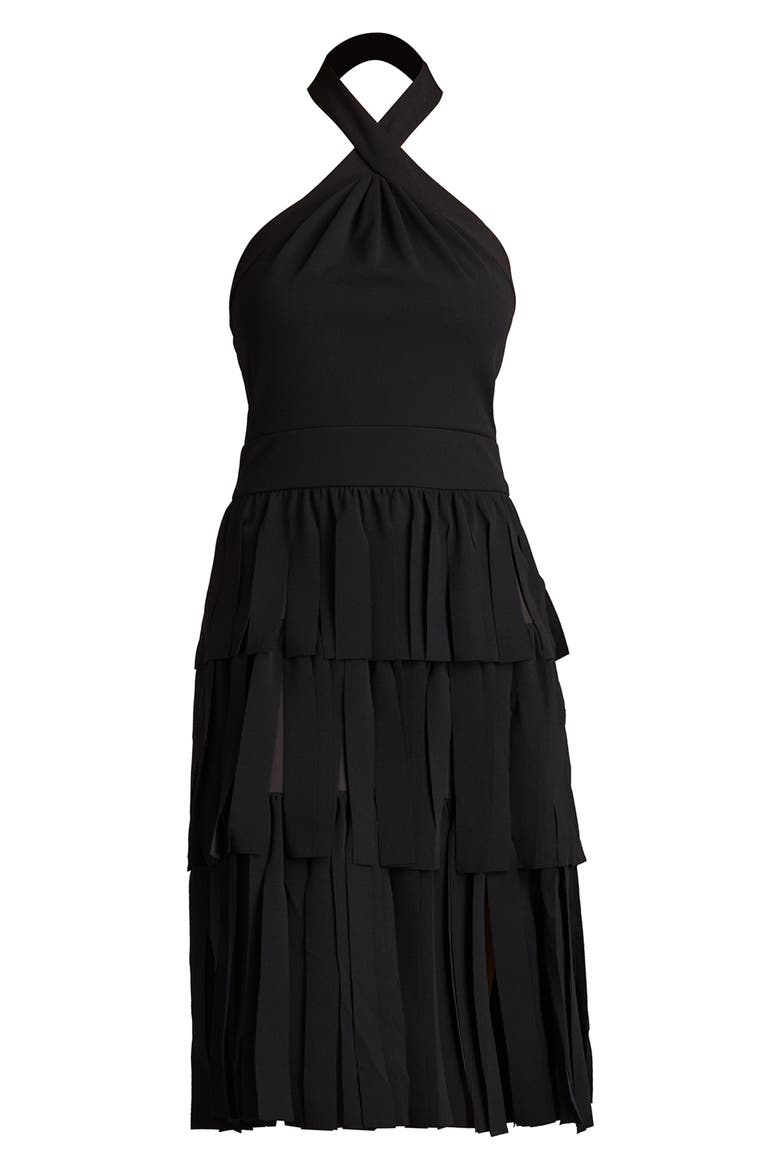 Halter Tiered Cocktail Dress, Alternate, color, BLACK