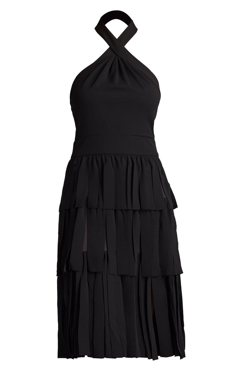 Tadashi Shoji Halter Tiered Cocktail Dress, Alternate, color, Black