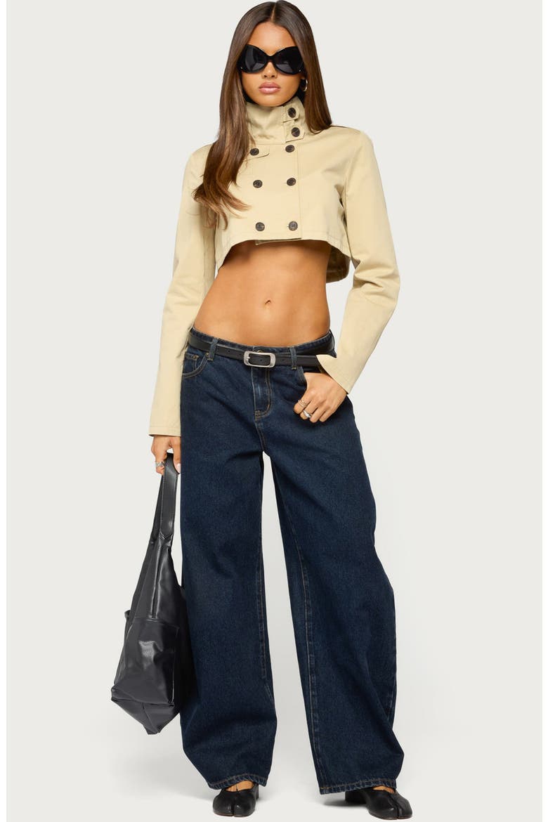 Saima High Neck Cropped Trench Jacket, Alternate, color, TAN